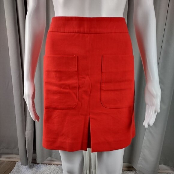 Ann Taylor LOFT Red Orange Stretch Cotton Pleat, Patch Pocket Shift Skirt Size 6 - Picture 4 of 12